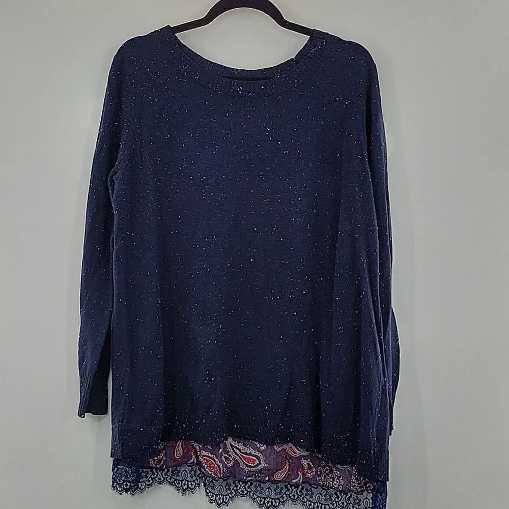 3 For$20 Como Black & Blue Sweater Paisley Lace Trim size Large